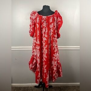 Hilo Hattie vintage 80s Hawaiian red white puff sleeve dress size 3XL